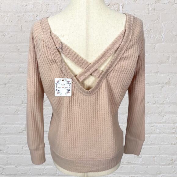 Dusty Rose Waffle Knit Open Back Sweatshirt Women’s S Athleisure NWT - Picture 1 of 9